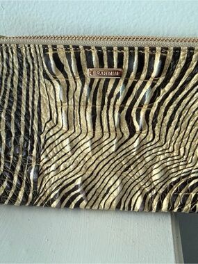 Brahmin Metallic Gold and Black Zebra-Print Leather Wristlet